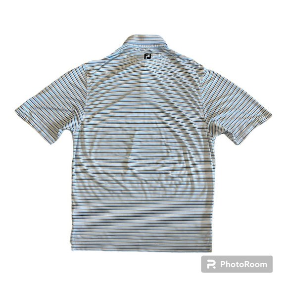 Footjoy Men's Blue, Beige & Black Striped 3 Button Polo, Size M - Picture 4 of 7
